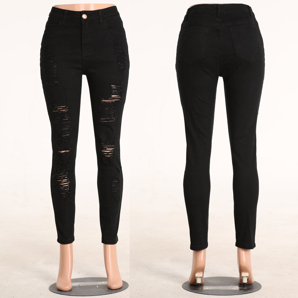 Ripped Jeans Women's Slim Multicolored Trousers