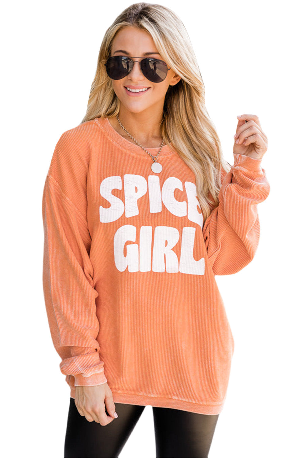 Apricot Ribbed Corded Oversized Sweatshirt