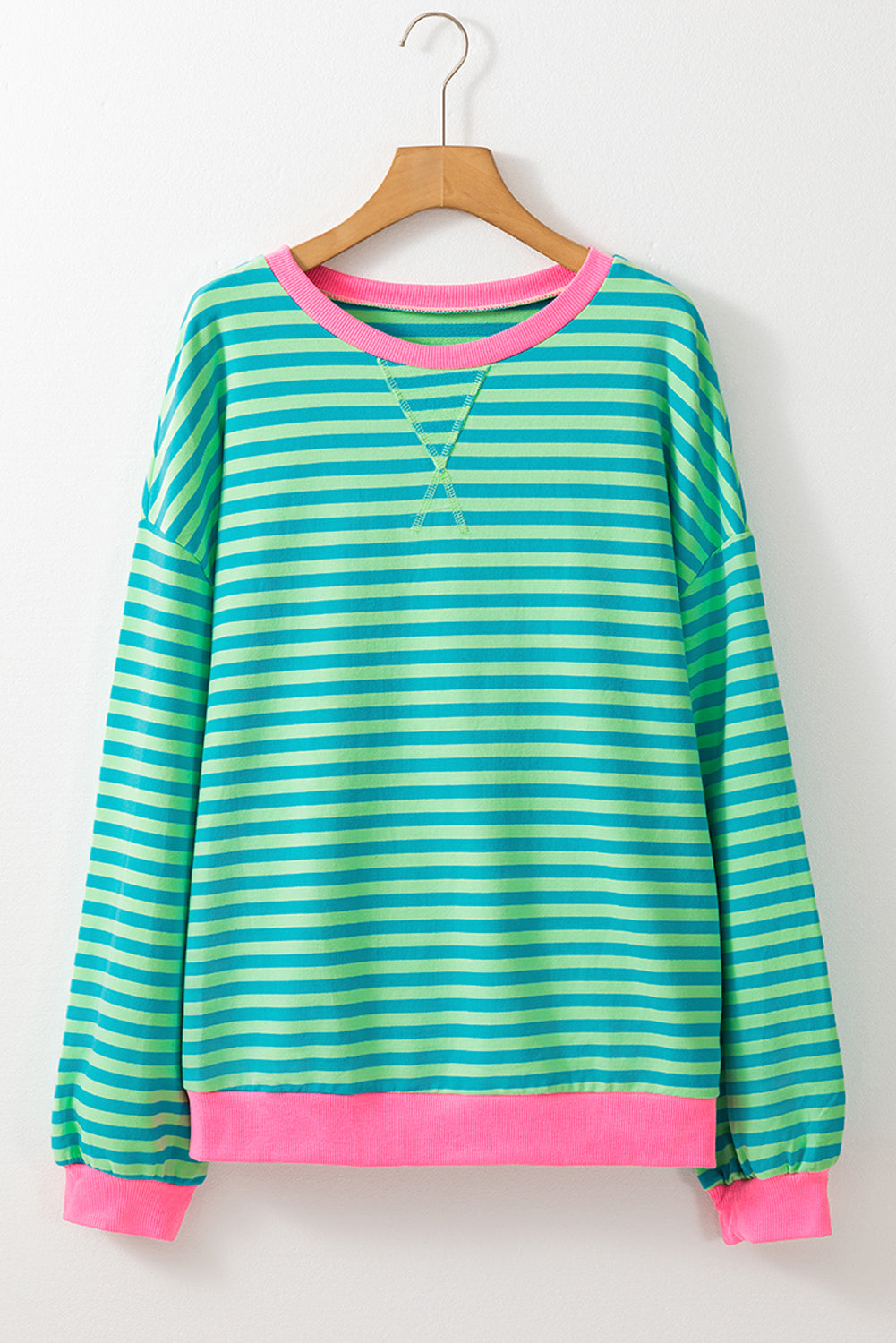 Stripe Oversized Contrast Trim Pullover Sweatshirt