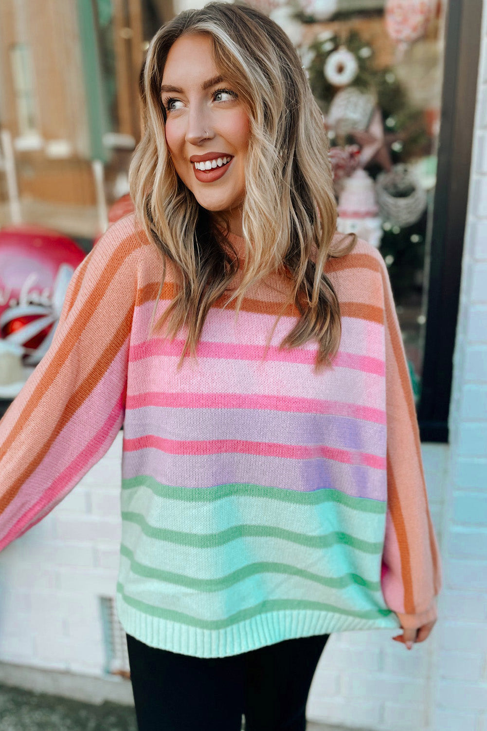 Striped Ribbed Edge Loose Sweater