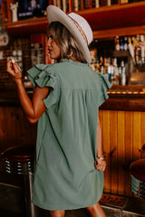 Ruffle Sleeve V Neck Frilled Shift Dress