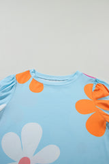 Flower Print Bubble Sleeve Tee