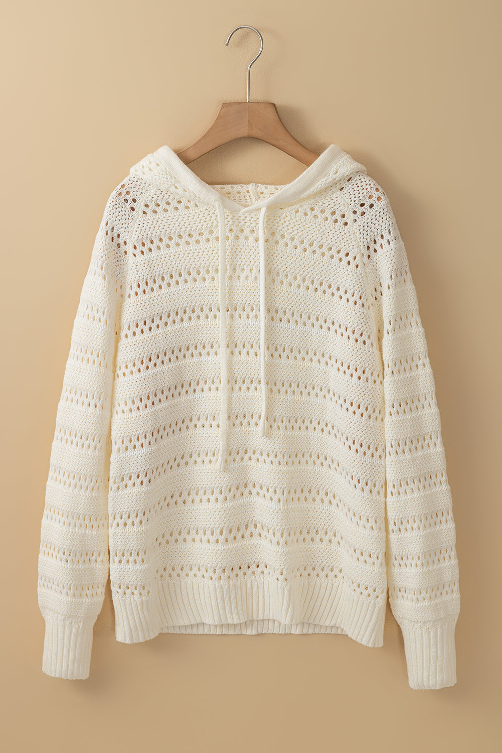 Pointelle Knit Raglan Sleeve Hooded Sweater