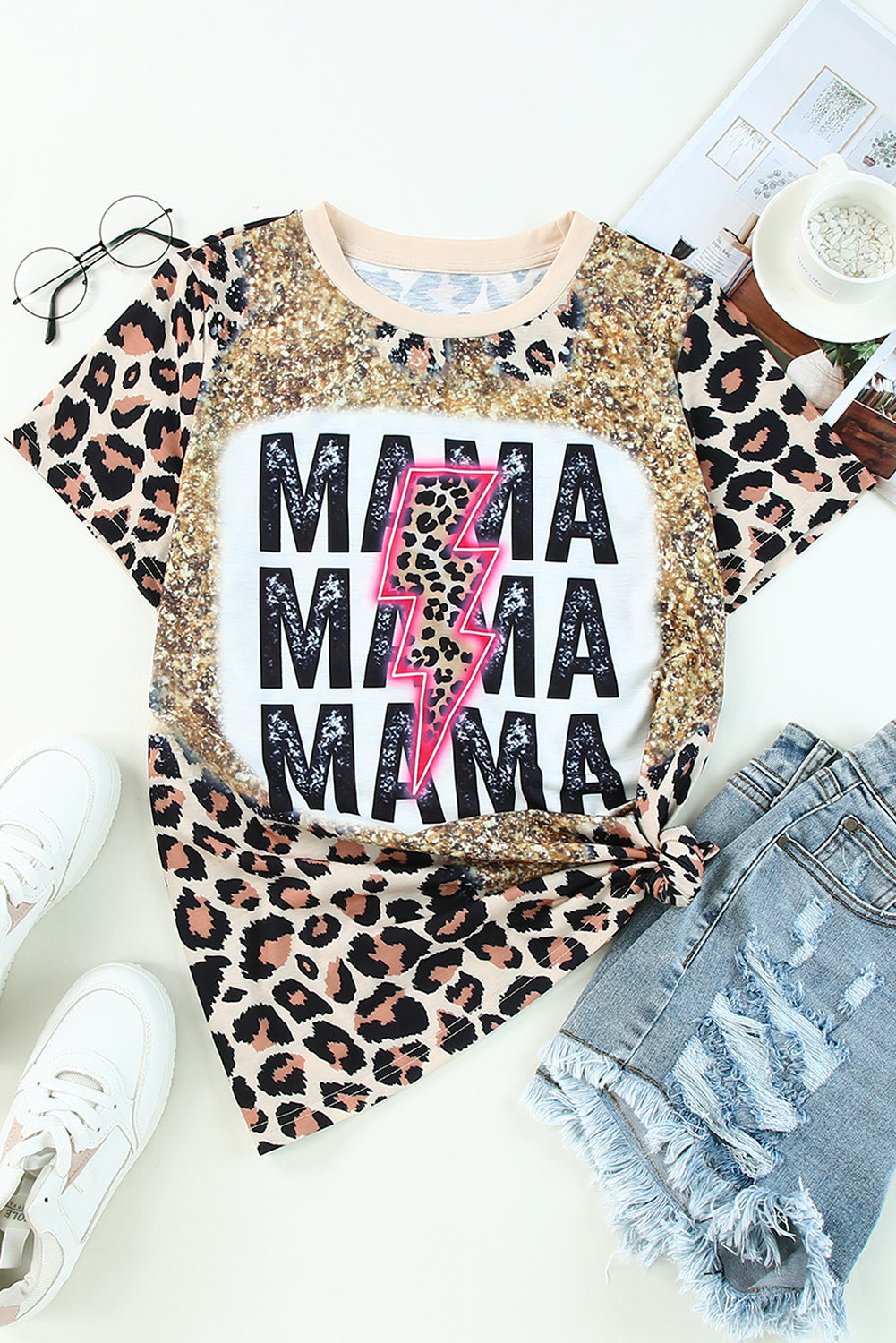 MAMA Lightning Graphic Leopard Dyed T Shirt