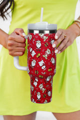 Fiery Red Christmas Pattern Print Handled Stainless Steel Tumblers