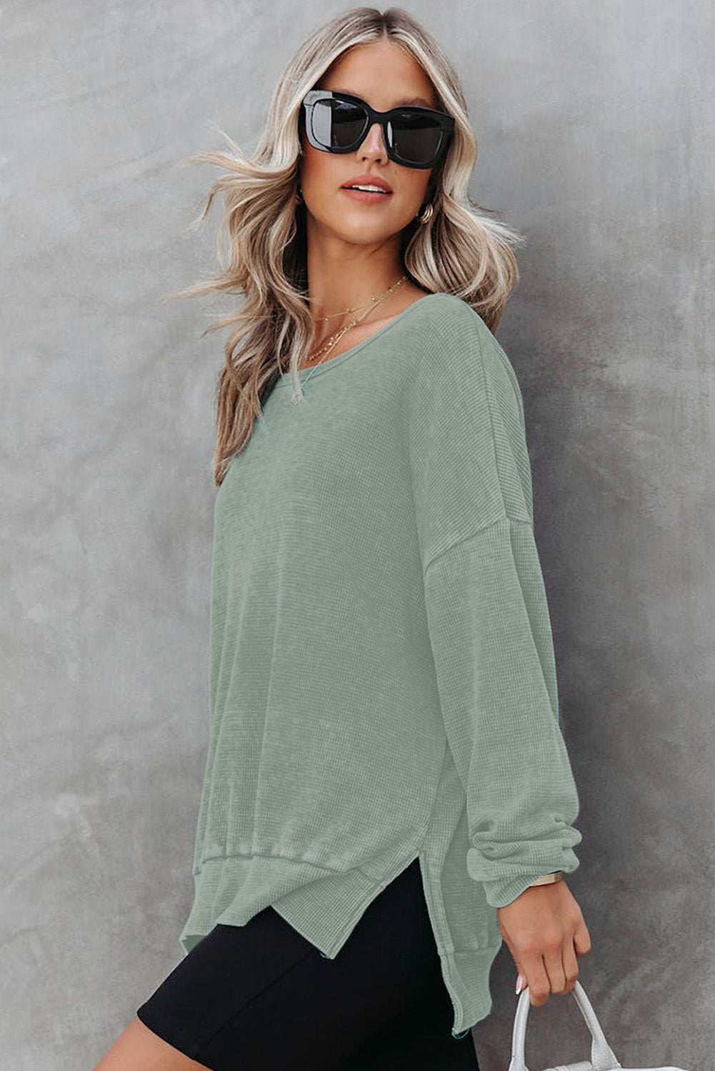 Tahoe Border Waffle Knit Long Sleeve Top