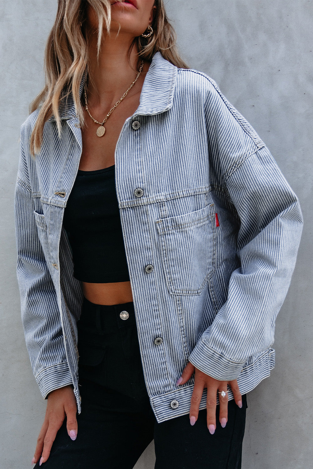 Washed Oversize Pocketed Denim Jacket