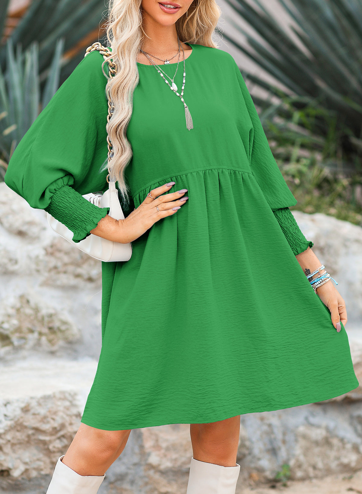 Solid Color Simple High Waist Ruffle Dress