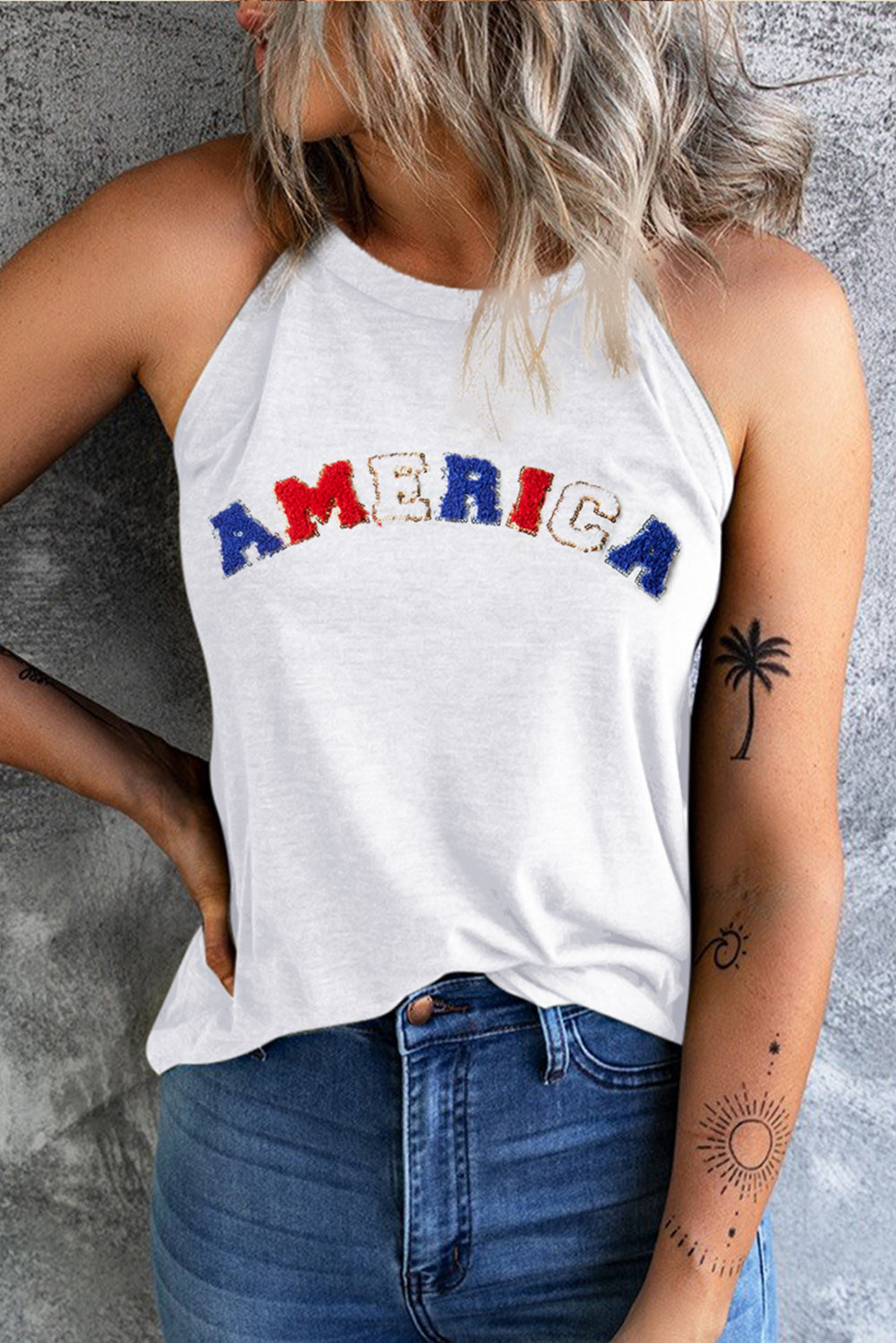 American Flag Bow Knot Print Round Neck T Shirt