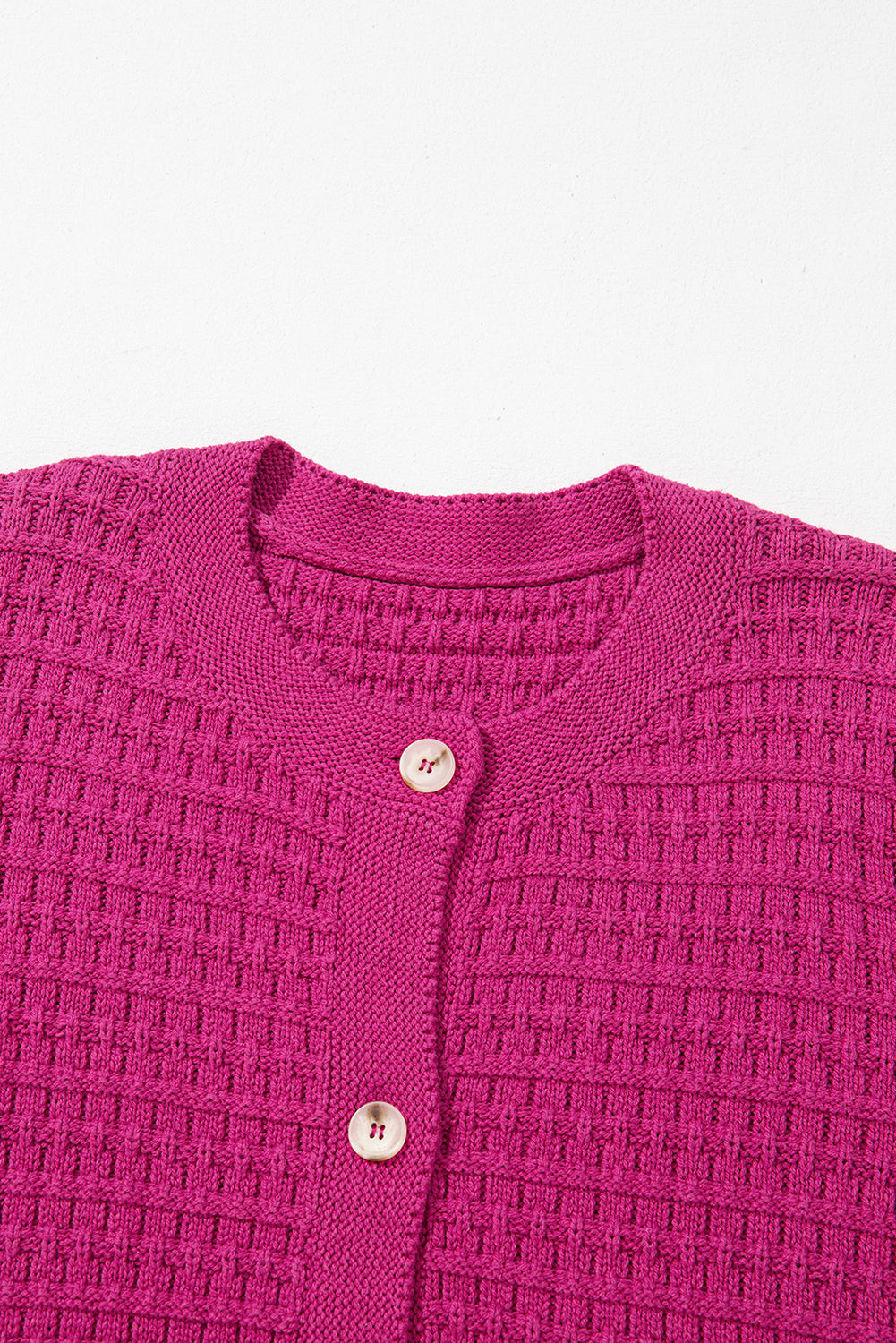 Solid Textured Knitted Buttoned Cardigan