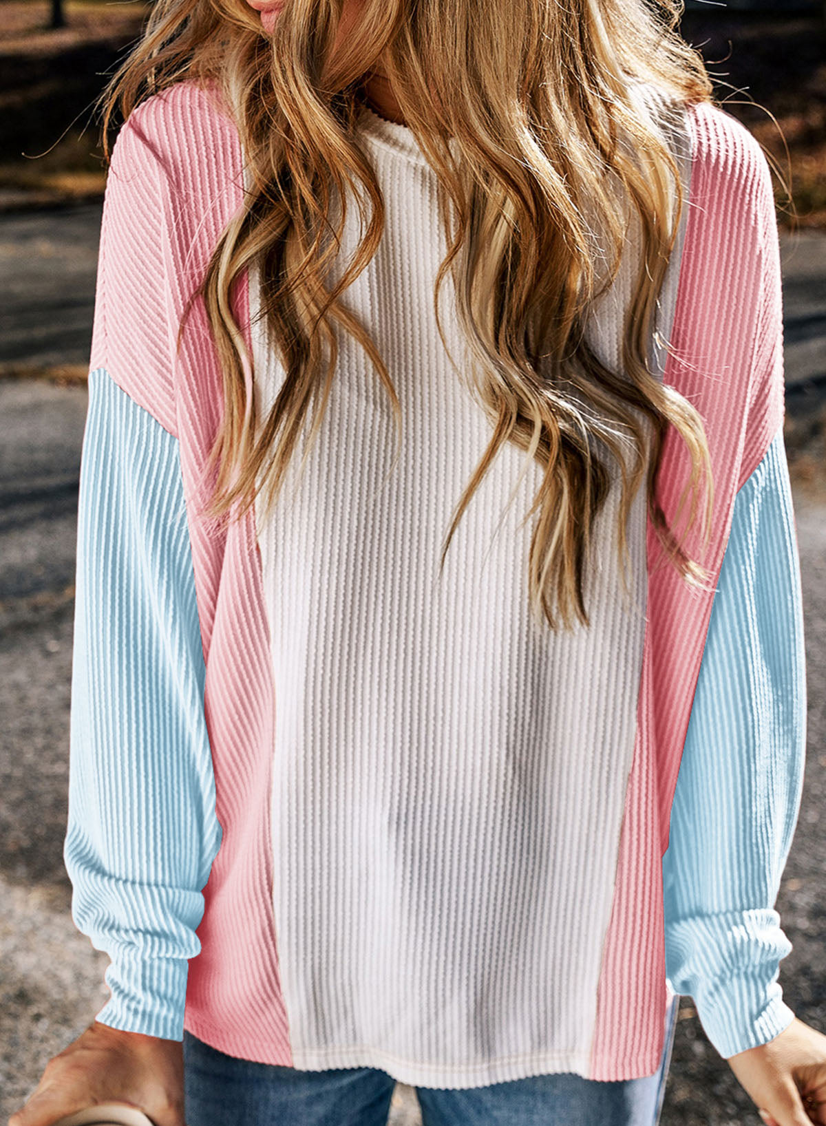 Color Block Corded Long Sleeve Top