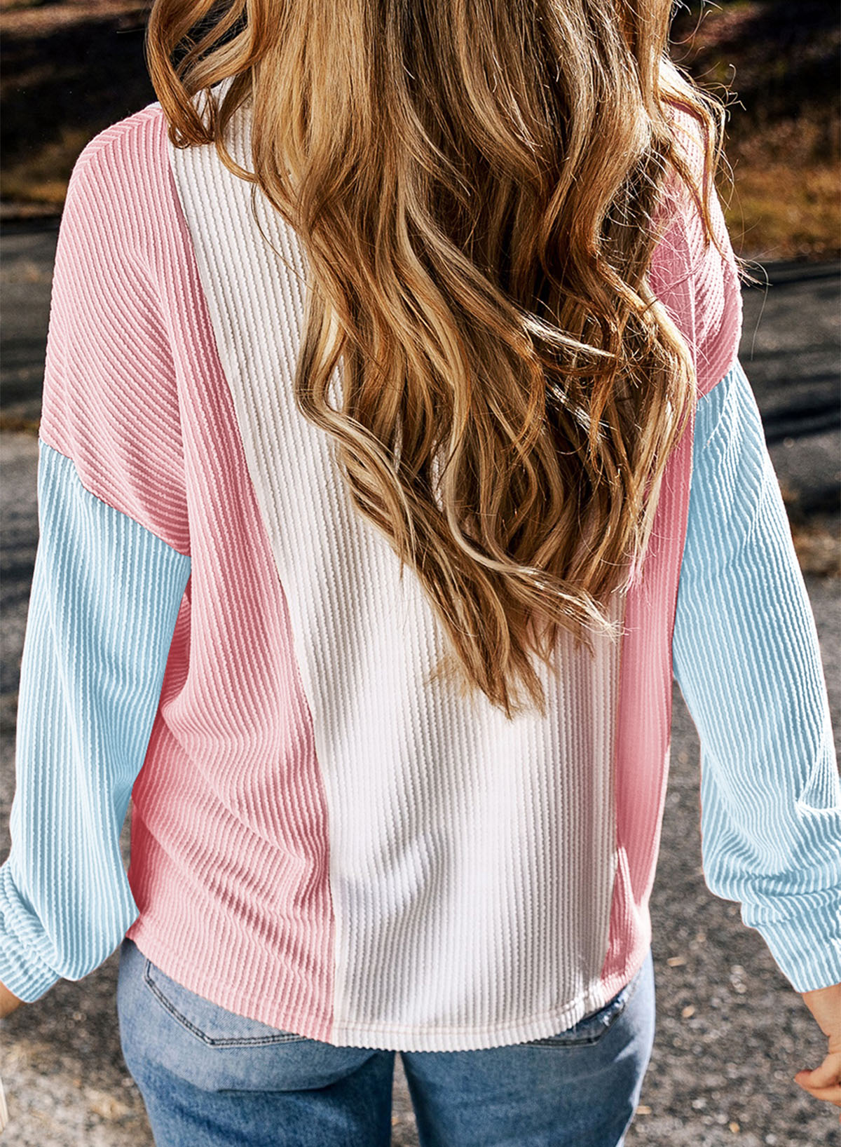 Color Block Corded Long Sleeve Top