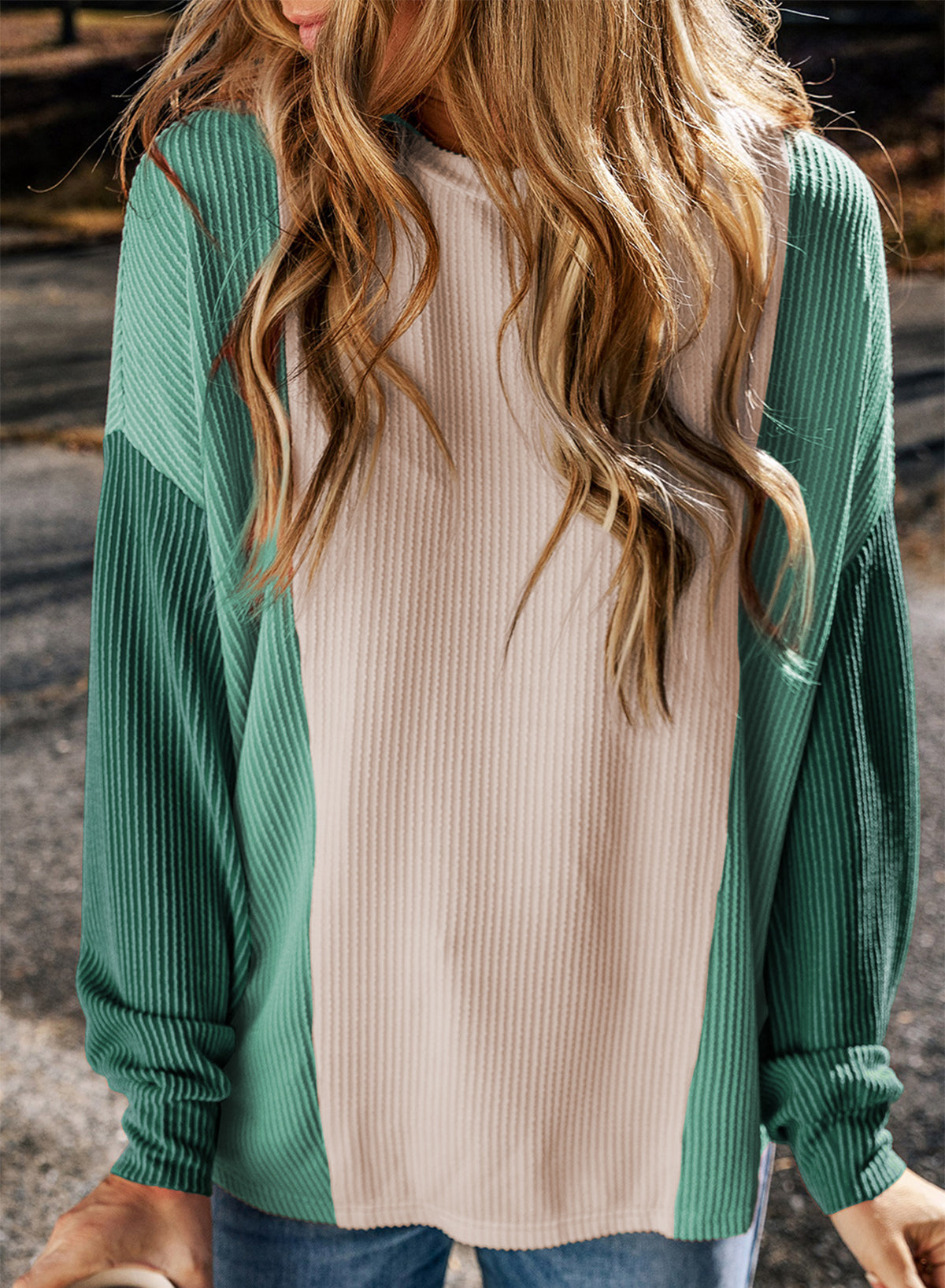 Color Block Corded Long Sleeve Top