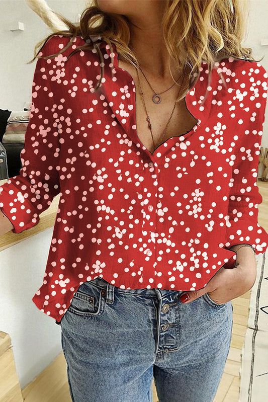 Solid Color Dot Shirt Neck Long Sleeve Casual Loose Shirt