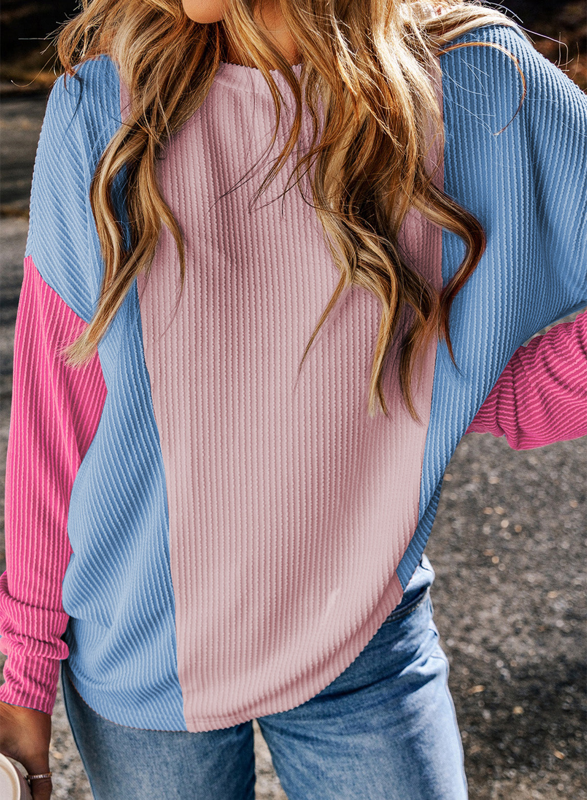 Color Block Corded Long Sleeve Top