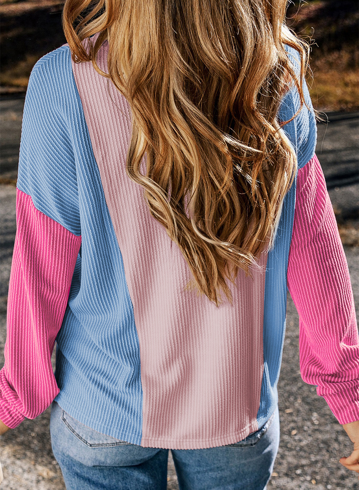 Color Block Corded Long Sleeve Top