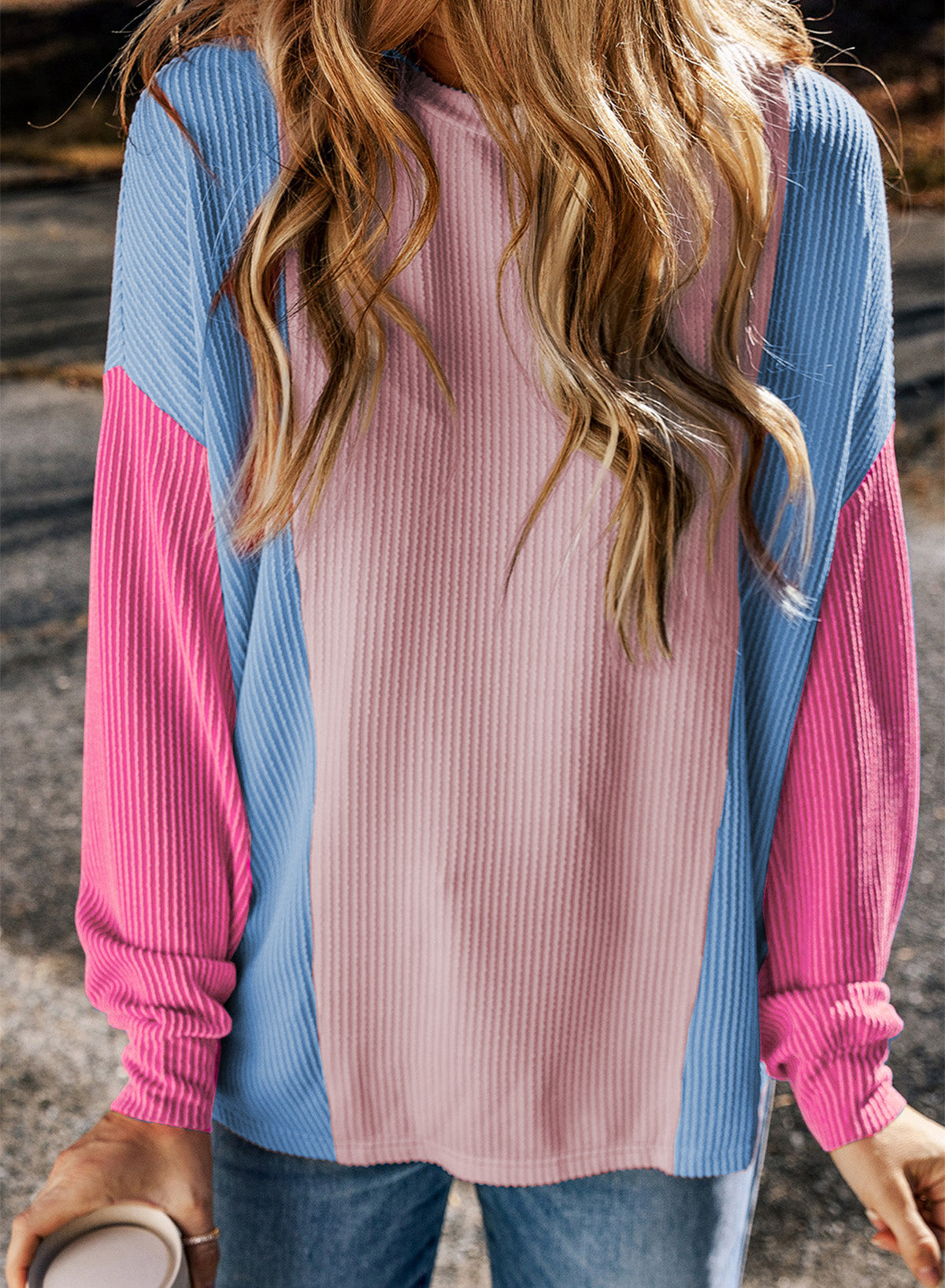 Color Block Corded Long Sleeve Top