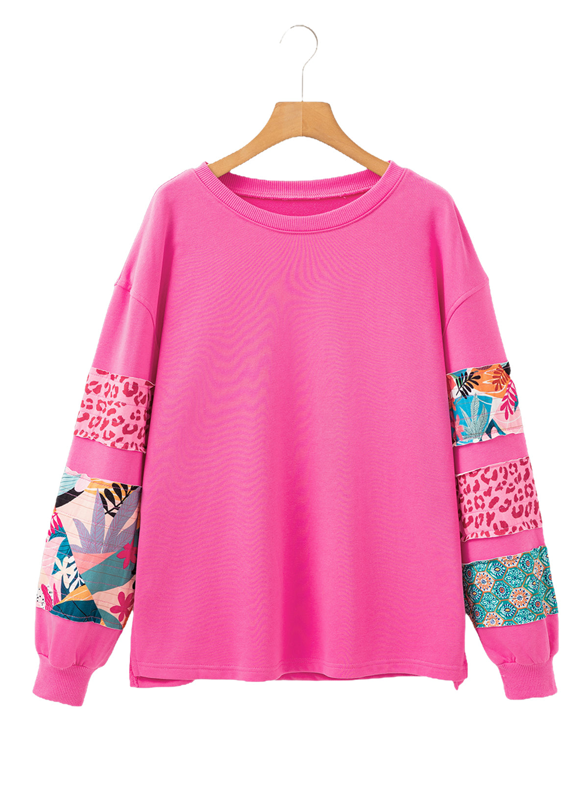 Mixed Print Patch Drop Shoulder Pullover Top