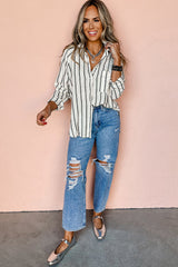 Stripe Chest Pocket Buttoned Oversized Shirt