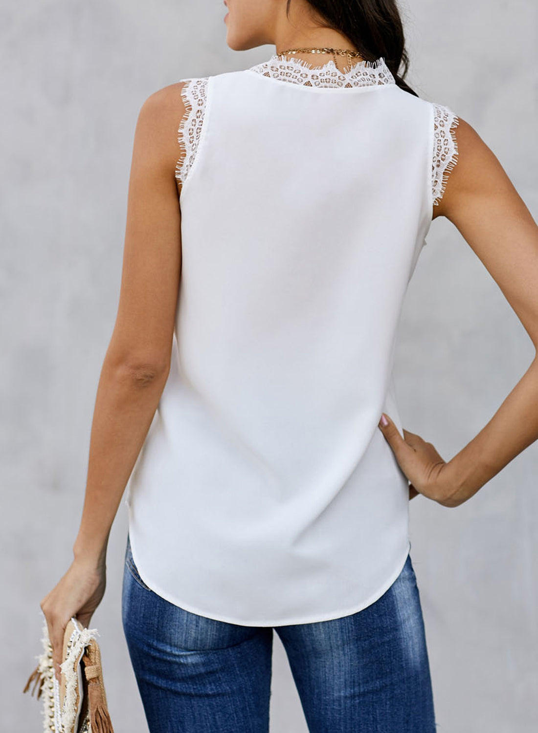 Bottom Tank Top T-shirt V-neck Lace Sleeveless Loose Top