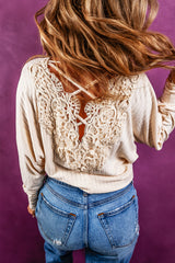 Lace-up Crochet Open Back Ribbed Top