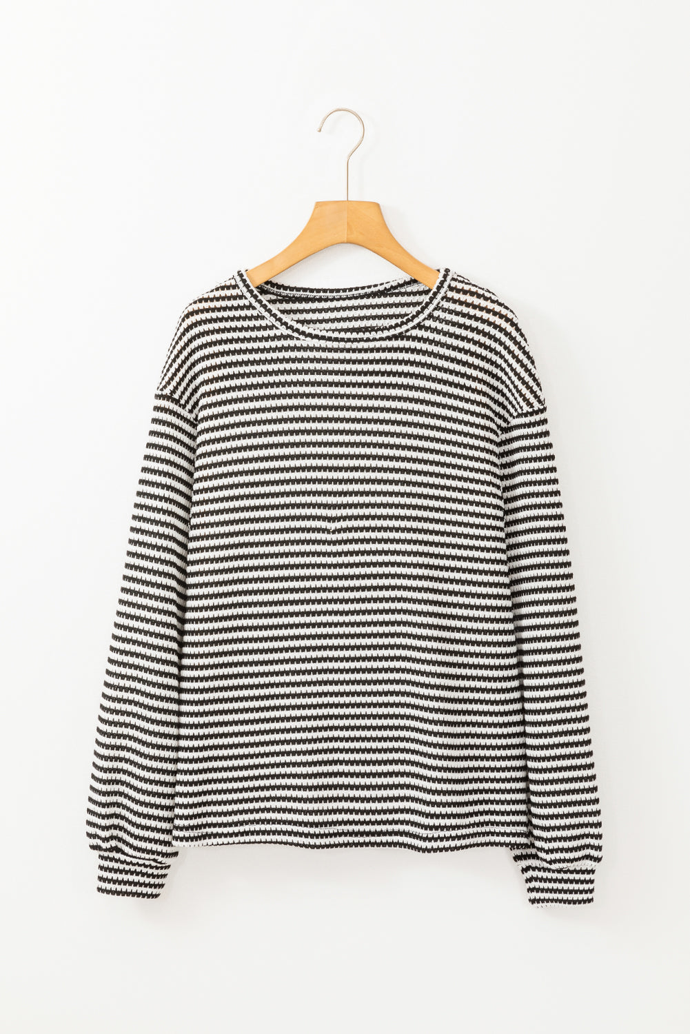 Stripe Round Neck Drop Shoulder Long Sleeve Top