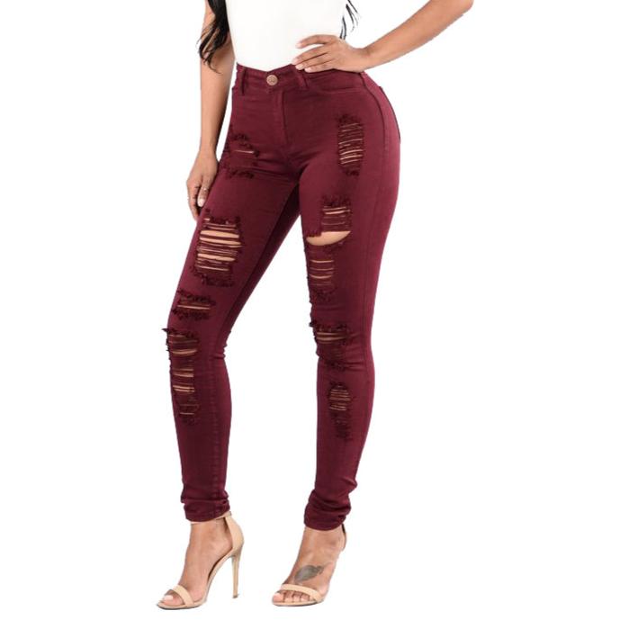 Ripped Jeans Women's Slim Multicolored Trousers