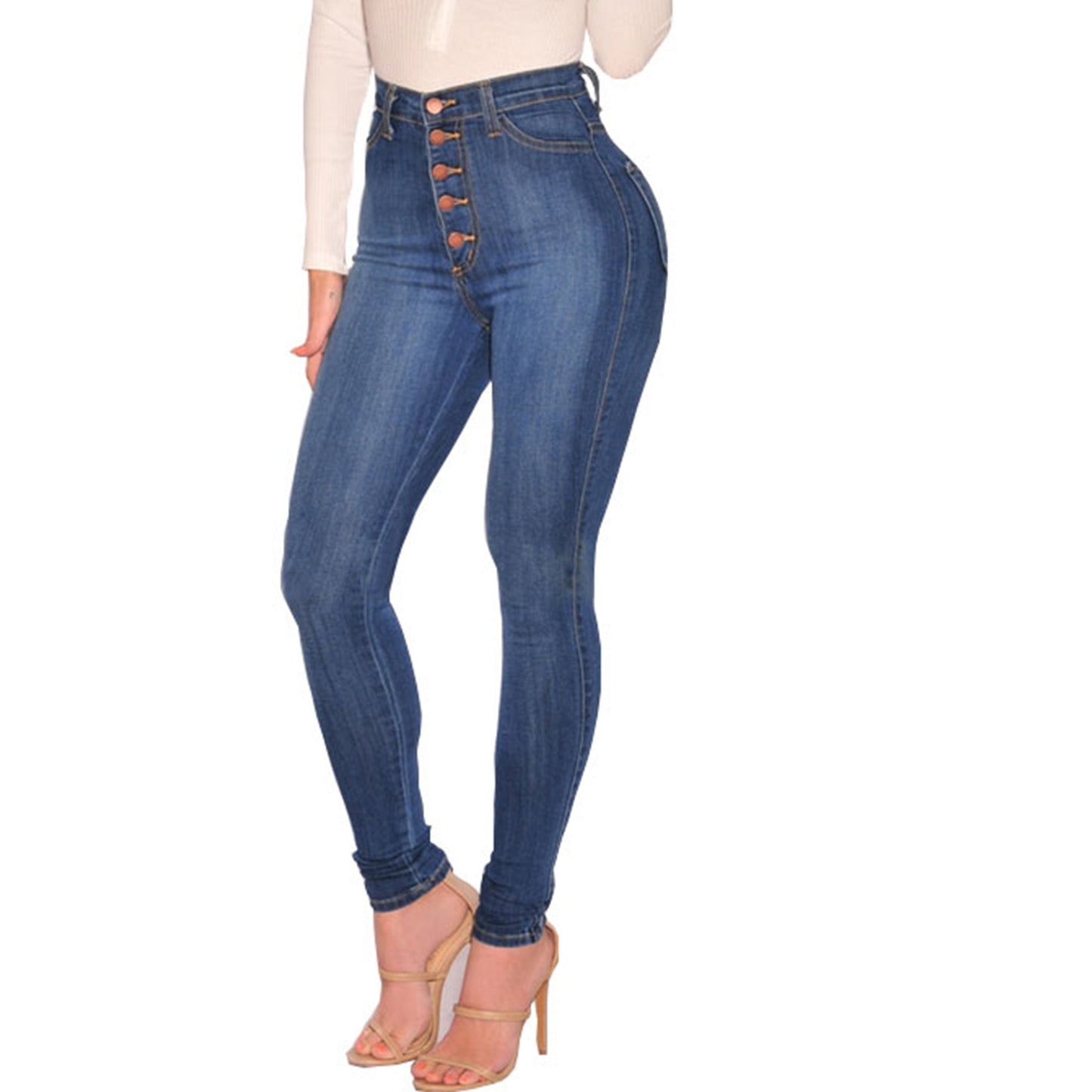 Deep Blue Skinny High Waist Hip Lifting Denim Pants