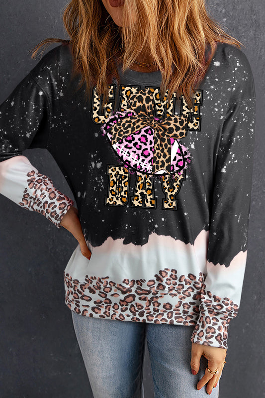 Game Day Leopard Print Rugby Pullover Sweatshirt