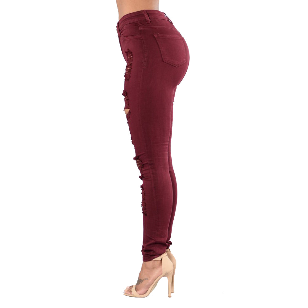 Ripped Jeans Women's Slim Multicolored Trousers