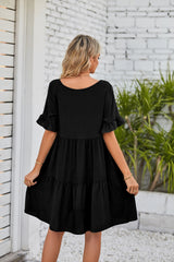 Summer Casual V-neck Babydoll Three-layer Pleated Dress