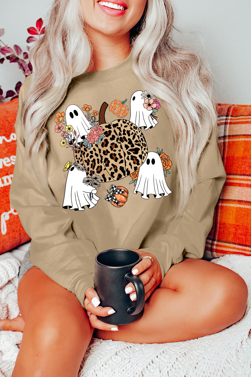 Halloween Ghost Classic Crew Neck Pumpkin Pullover Sweatshirt