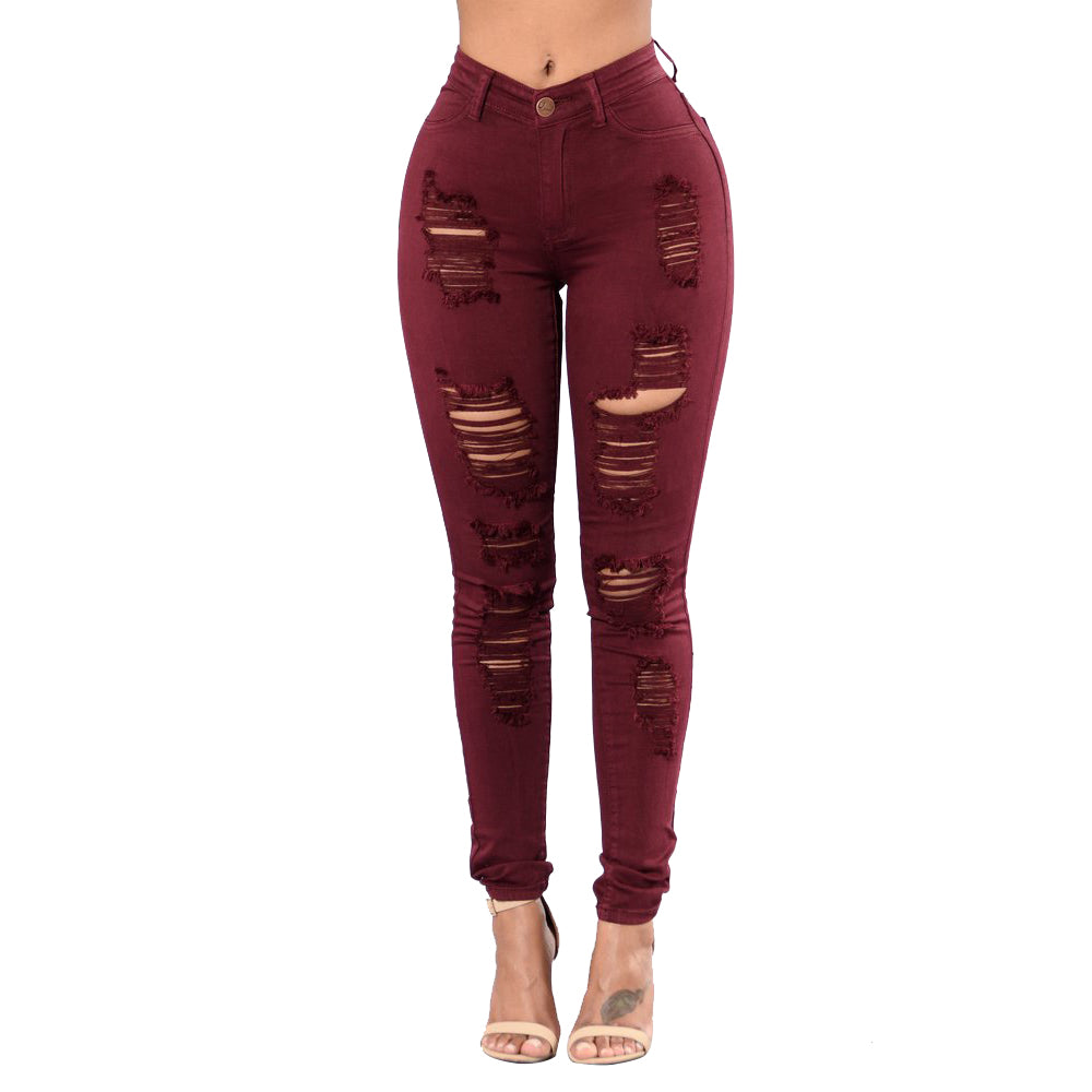 Ripped Jeans Women's Slim Multicolored Trousers