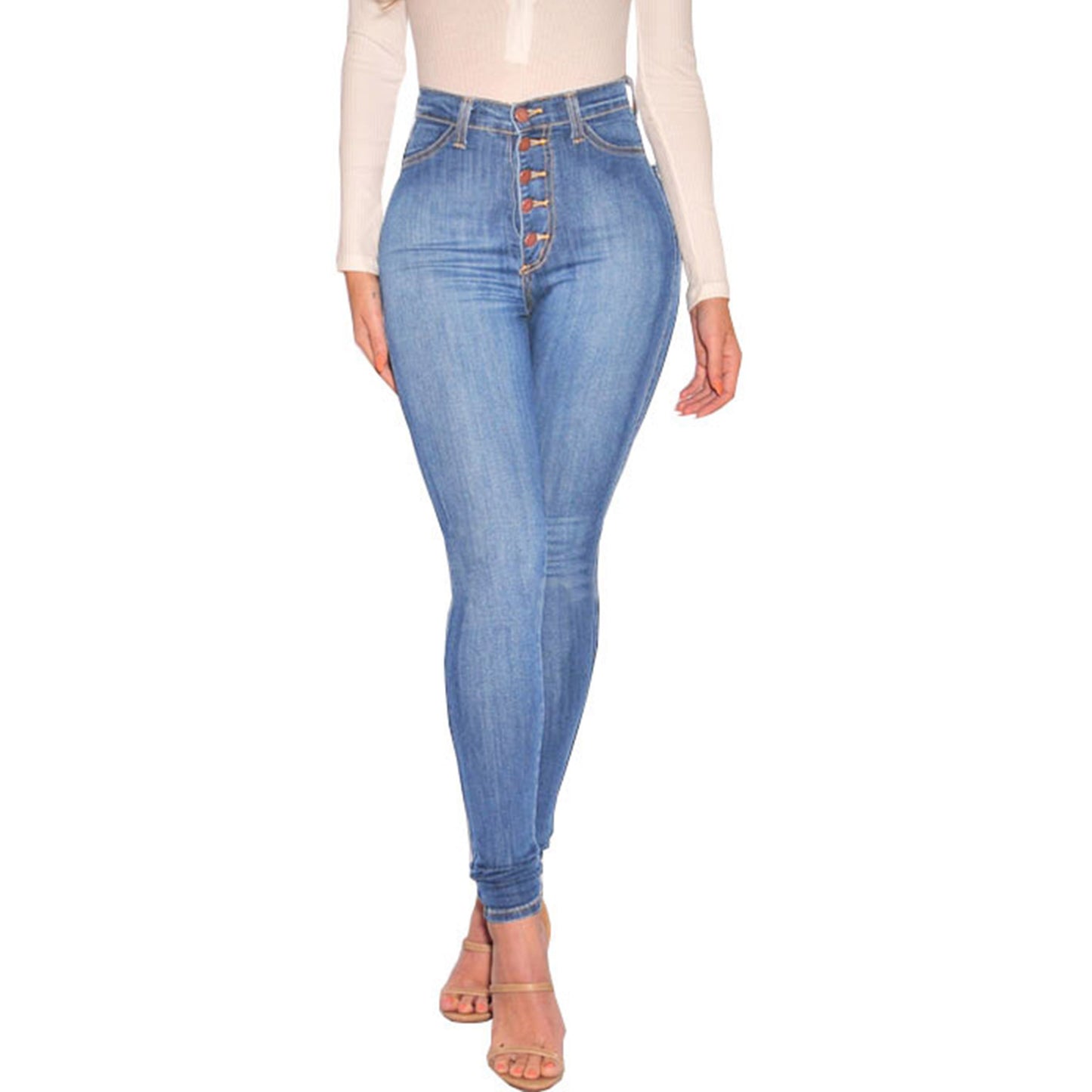 Pale Blue Skinny High Waist  Hip Lifting Denim Pants