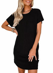 Summer Casual T-shirt Short-sleeved Dress (With Pockets)