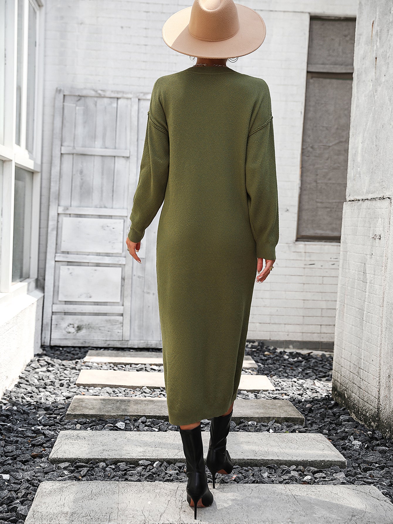 Women's Sweater Button Sweater Dress Fashionable Sweater Dress