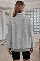 Gray Zipped Funnel Neck Kangaroo Pocket Sweatshirt