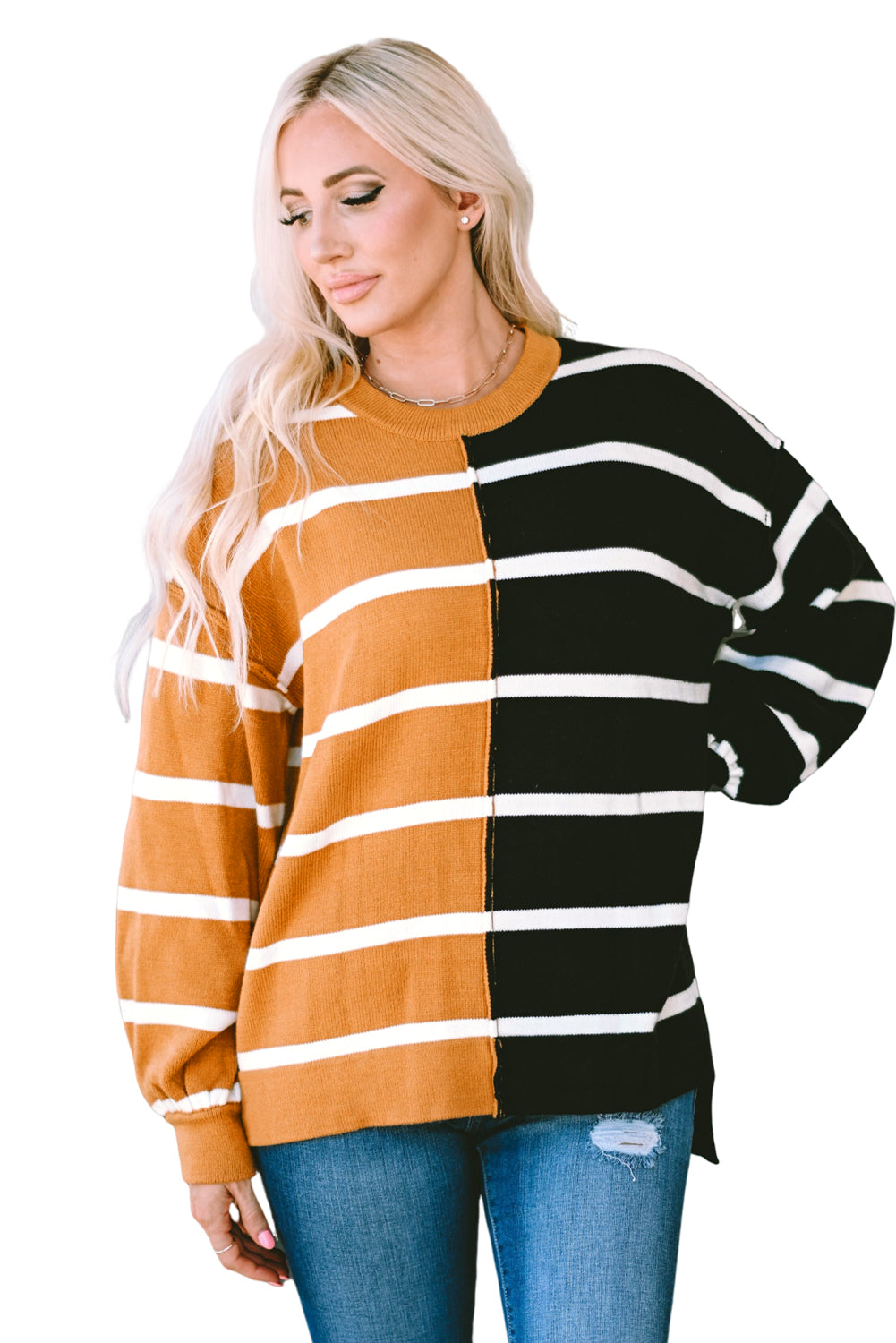 Stripe Oversized Contrast Printed Dropped Shoulder Top