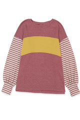 Red Colorblock Striped Bishop Sleeve Top