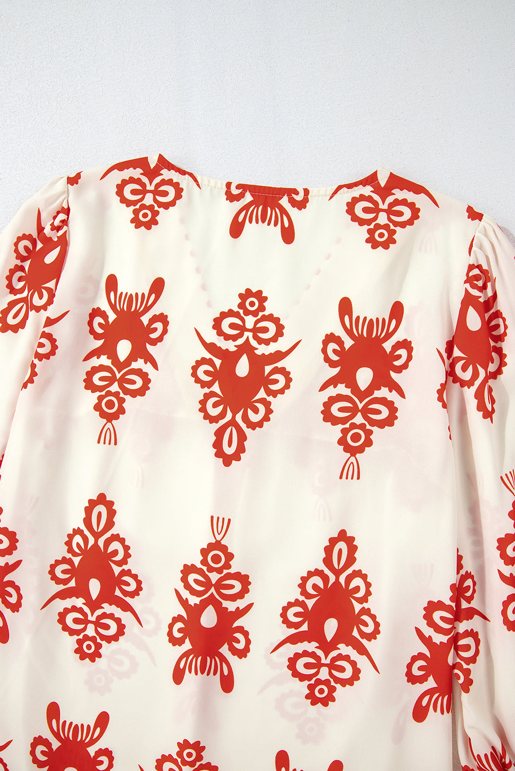 Vintage Geometric Printed 3/4 Sleeve V Neck Blouse