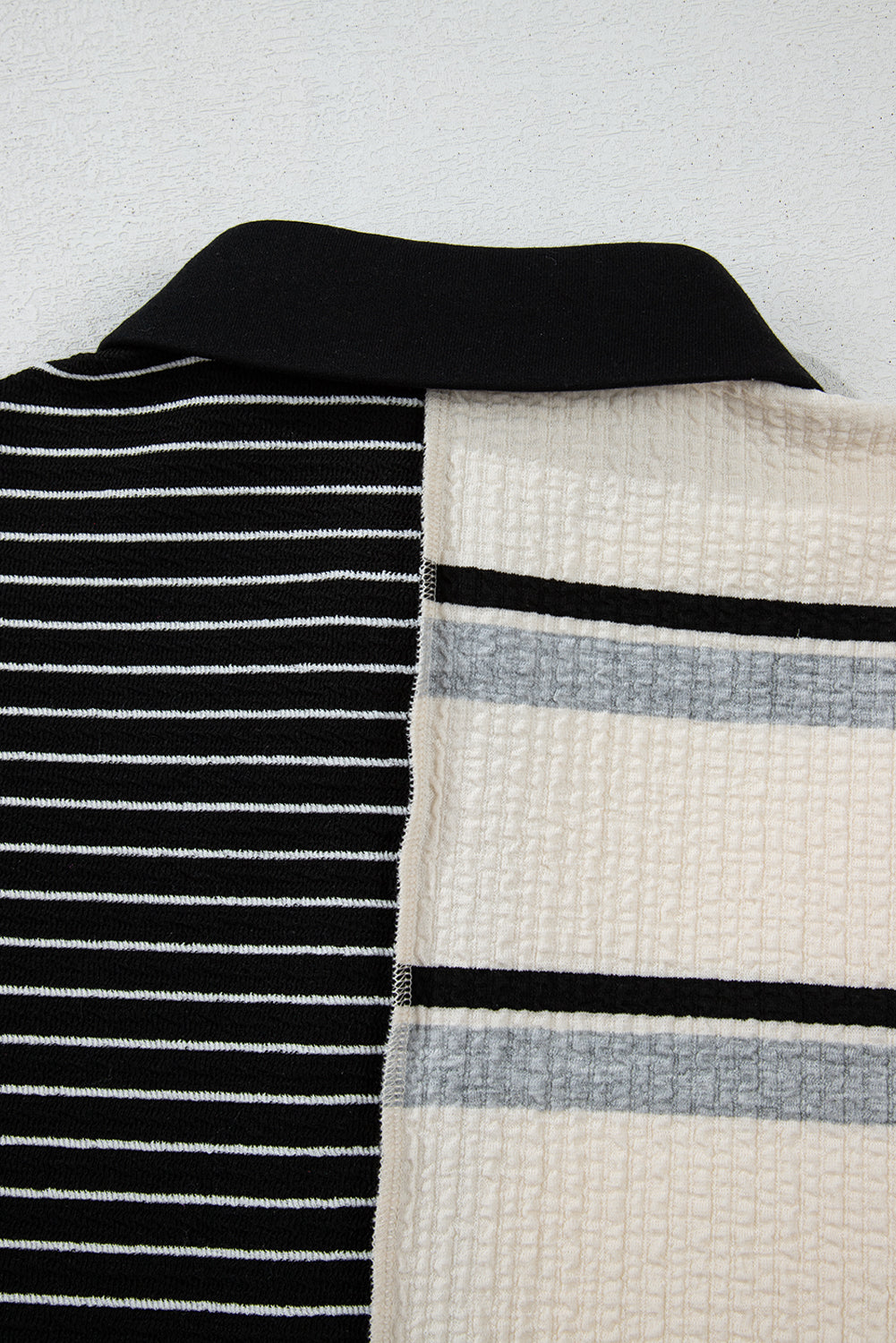 Stripe Colorblock Knit Henley Collar Shift Long Sleeve Mini Dress