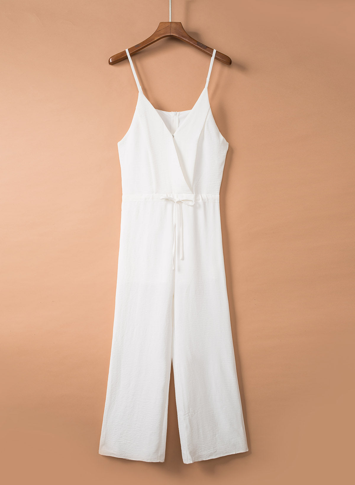 Solid Spaghetti Strap Wide Leg Drawstring High Waist Jumpsuit