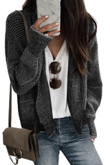 Black Chunky Waffle Knit Oversized Collar Cardigan