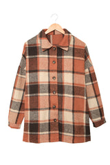 Orange Plaid Print Buttoned Shirt Jacket