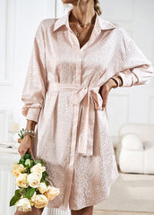 Apricot Lapel Cardigan Leopard Print Shirt Dress