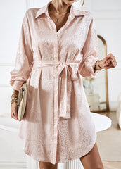 Apricot Lapel Cardigan Leopard Print Shirt Dress