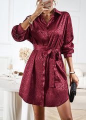 Apricot Lapel Cardigan Leopard Print Shirt Dress