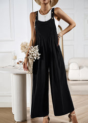 Black Loose Sleeveless Back Tie Wide Leg Jumpsuits with Pockets