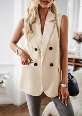 Apricot Sleeveless Blazers Jacket Suit Vest Open Front Cardigan