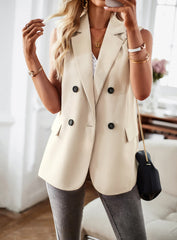 Apricot Sleeveless Blazers Jacket Suit Vest Open Front Cardigan